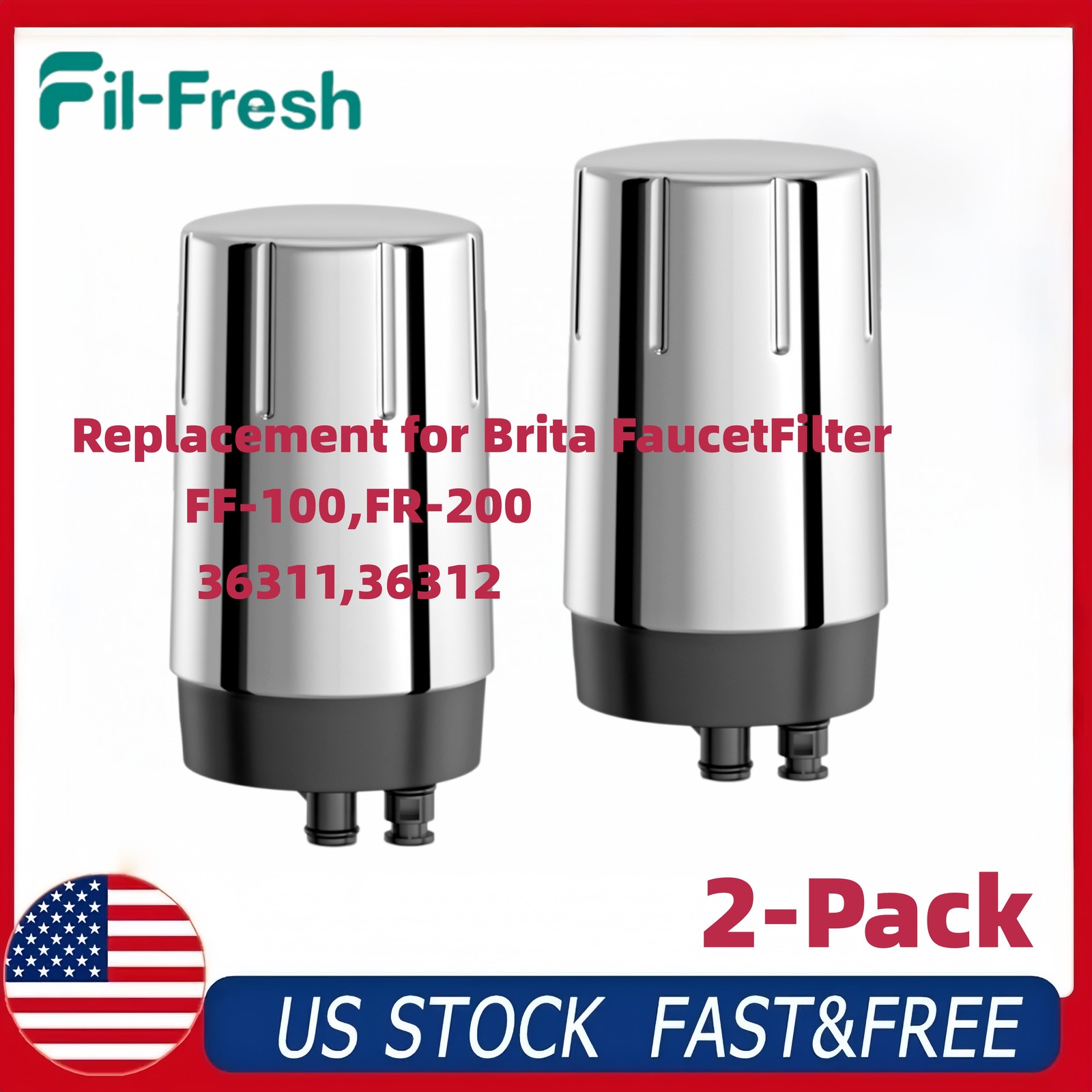 Fil-Fresh 2-PCS FR-200 Faucet Filter Replacement for Brita Tap Water Filtration