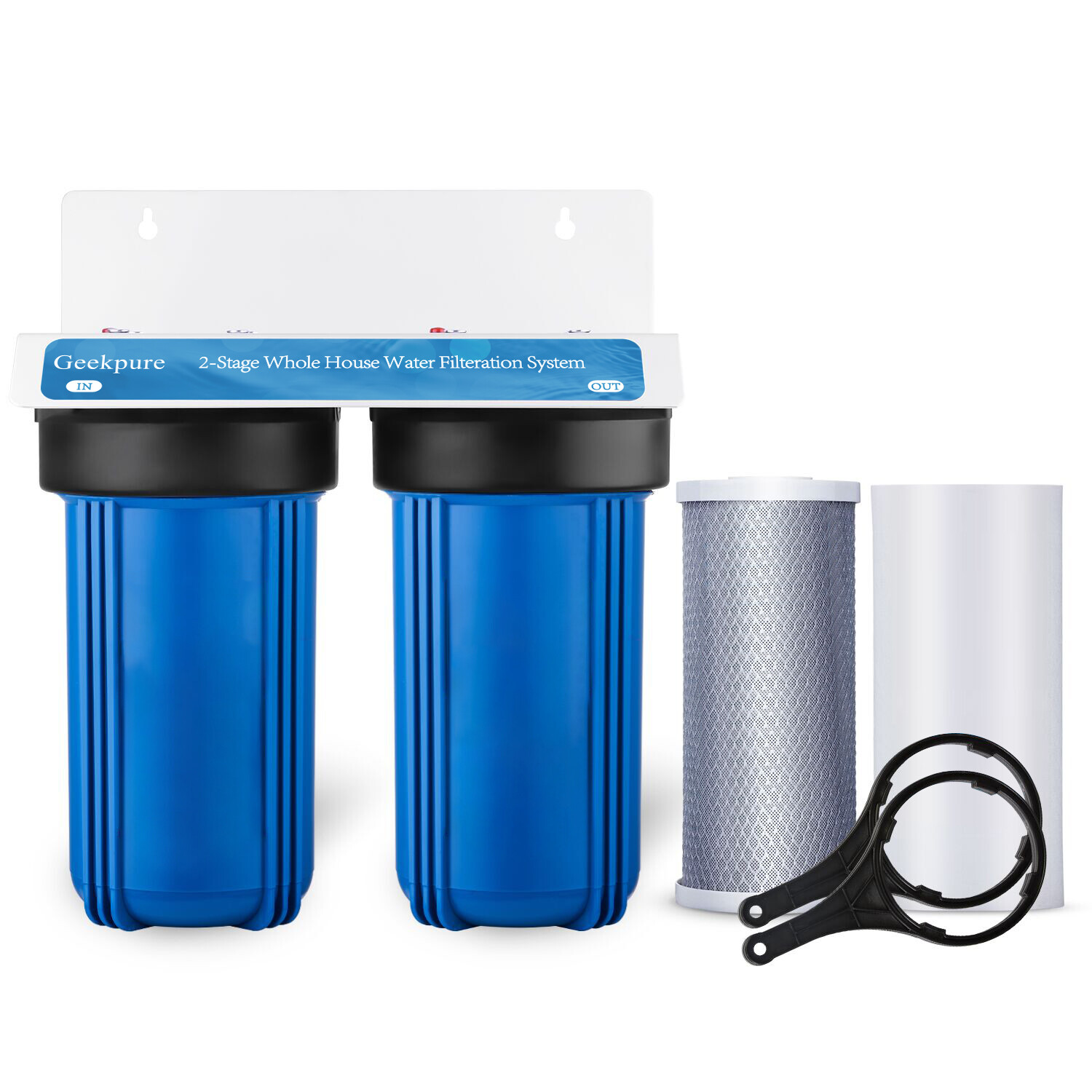 Geekpure 2 Stage Whole House Water Filter System 1″ Port 10″ x 4.5″ w/ PP Carbon
