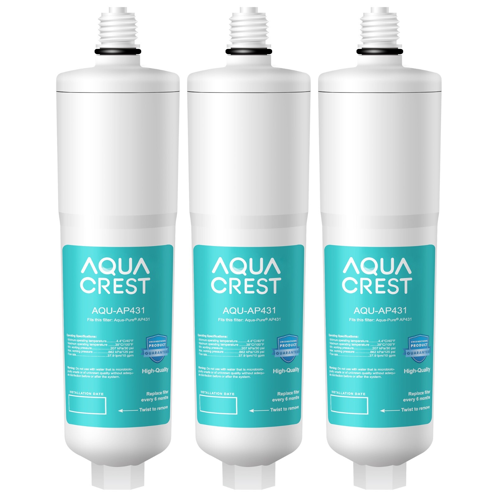 3 Packs AQUA CREST AP431 Water Filter eplacement for 3M Aqua-Pure AP431, HF8-S