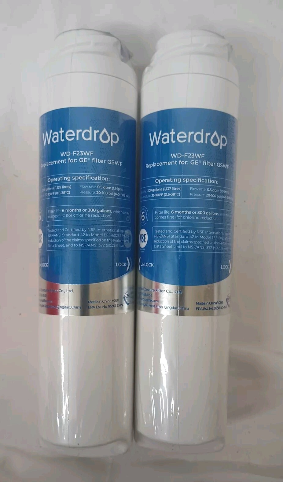 Lot Of 2 Waterdrop WD-F23WF Water Filter 300 Gallons Flow Rate .5gpm 20-100 psi