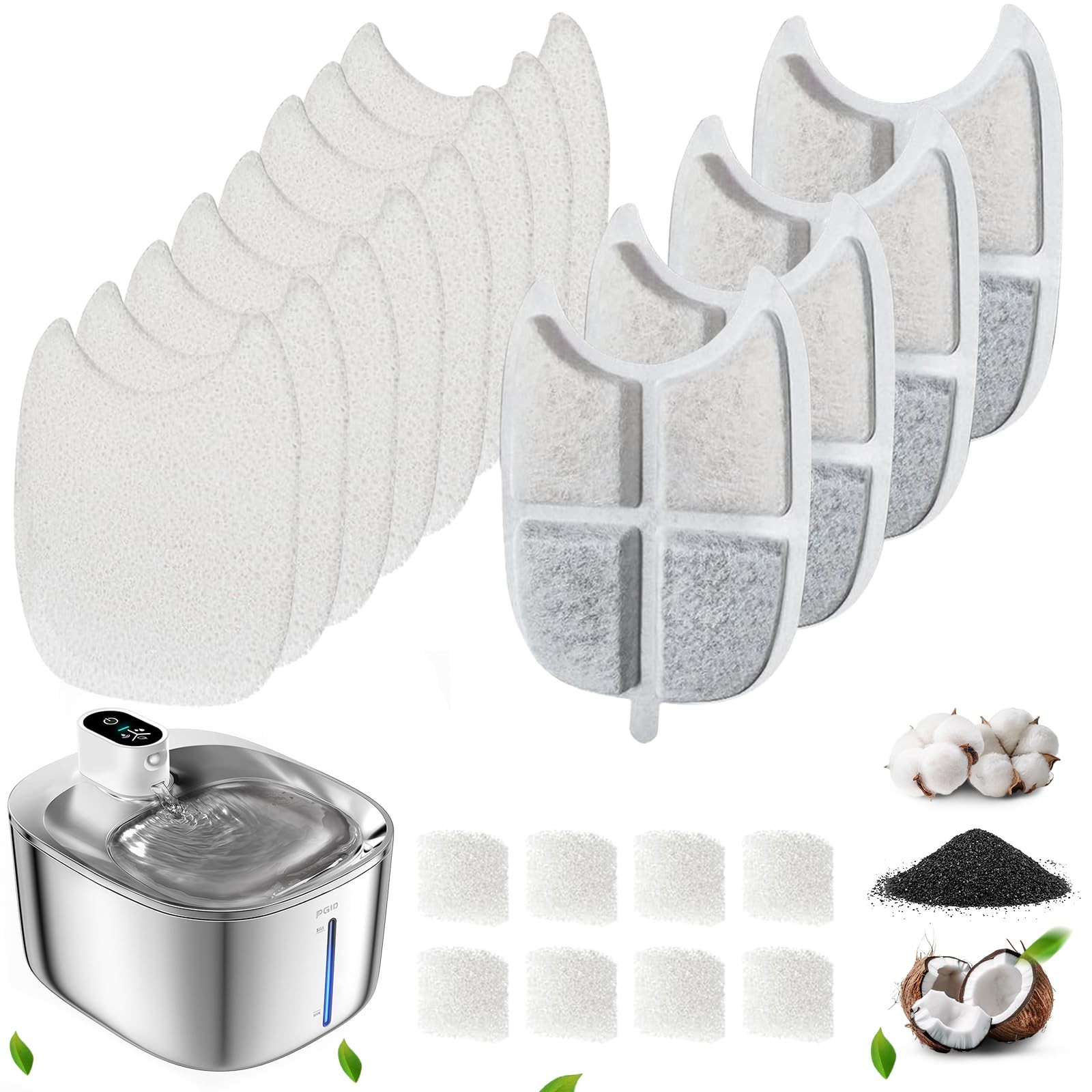 Replacement Filters and 4 Packs Sponges for 152oz/4.5L Cordless Cat Water Fou…