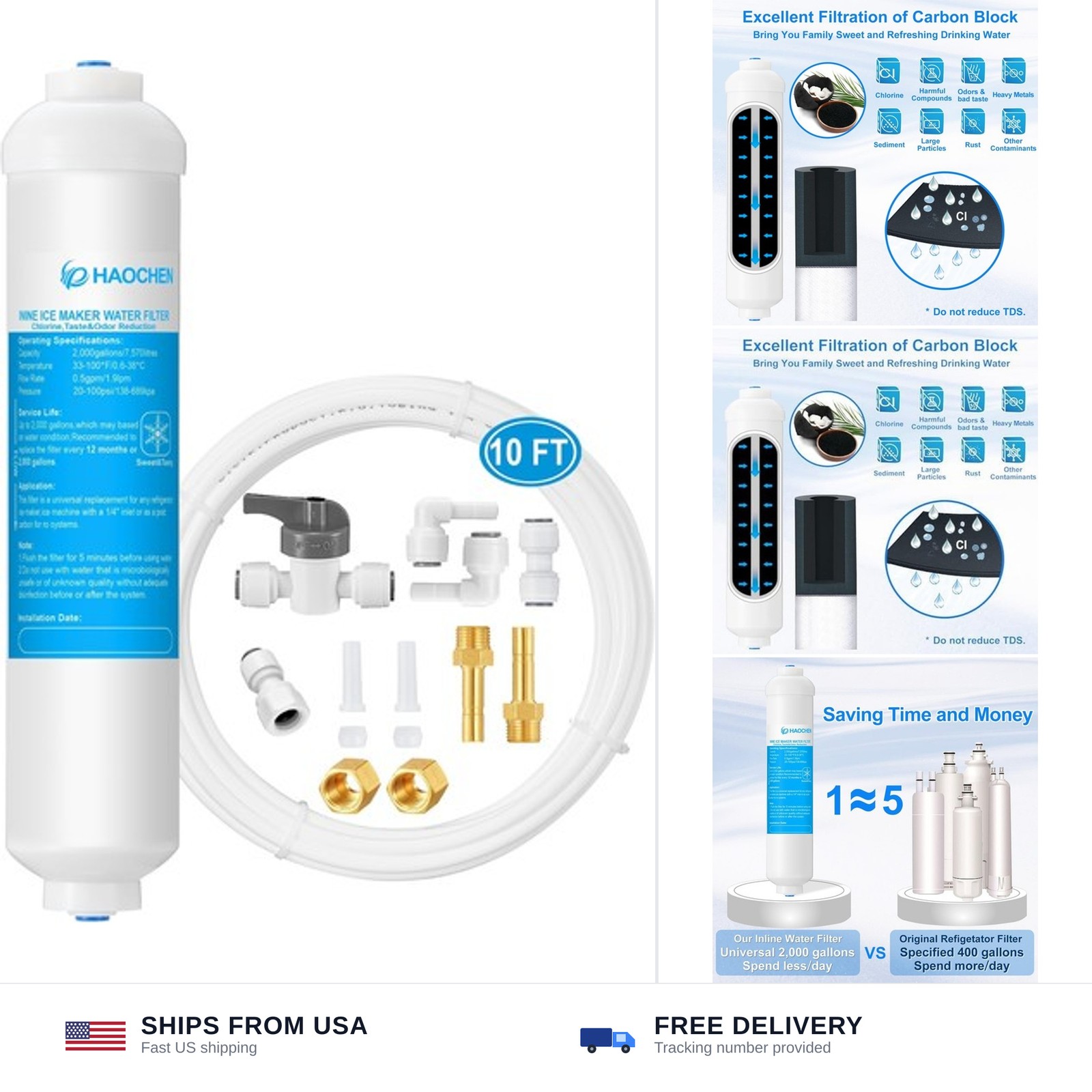 HAOCHEN Inline Water Filter for Ice Maker and Refrigerator,Include 1/4″ Water…