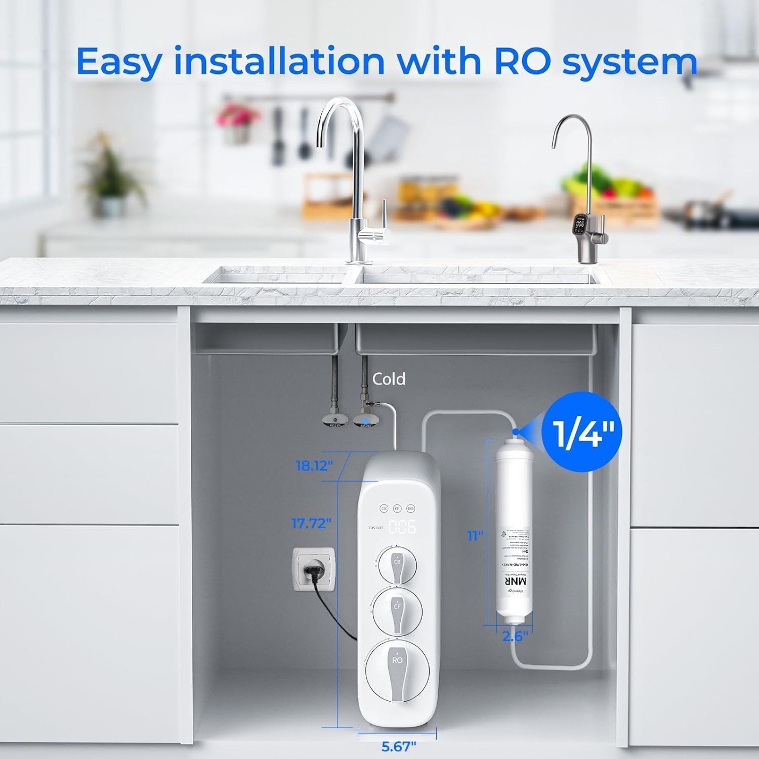 Waterdrop Remineralization Inline Water Filter, 1/4” Quick Connect Post Filter