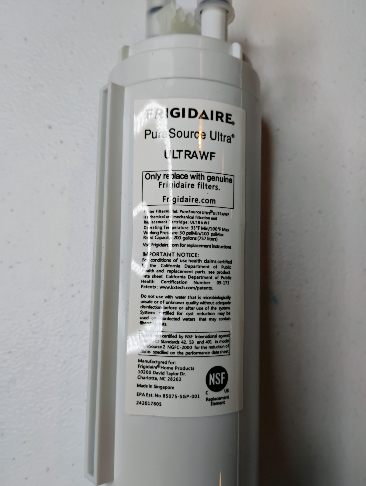 Frigidaire Water Filtration Filter, 1 Count, White