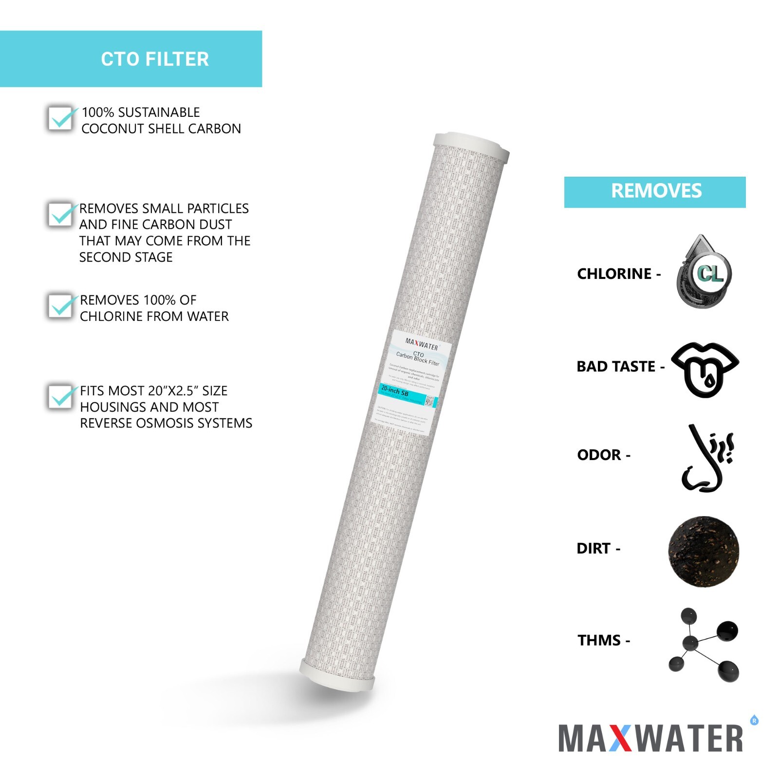 16 Pack 2.5 x 20 In Carbon Block Water Filter Whole House RO CTO 5 Micron