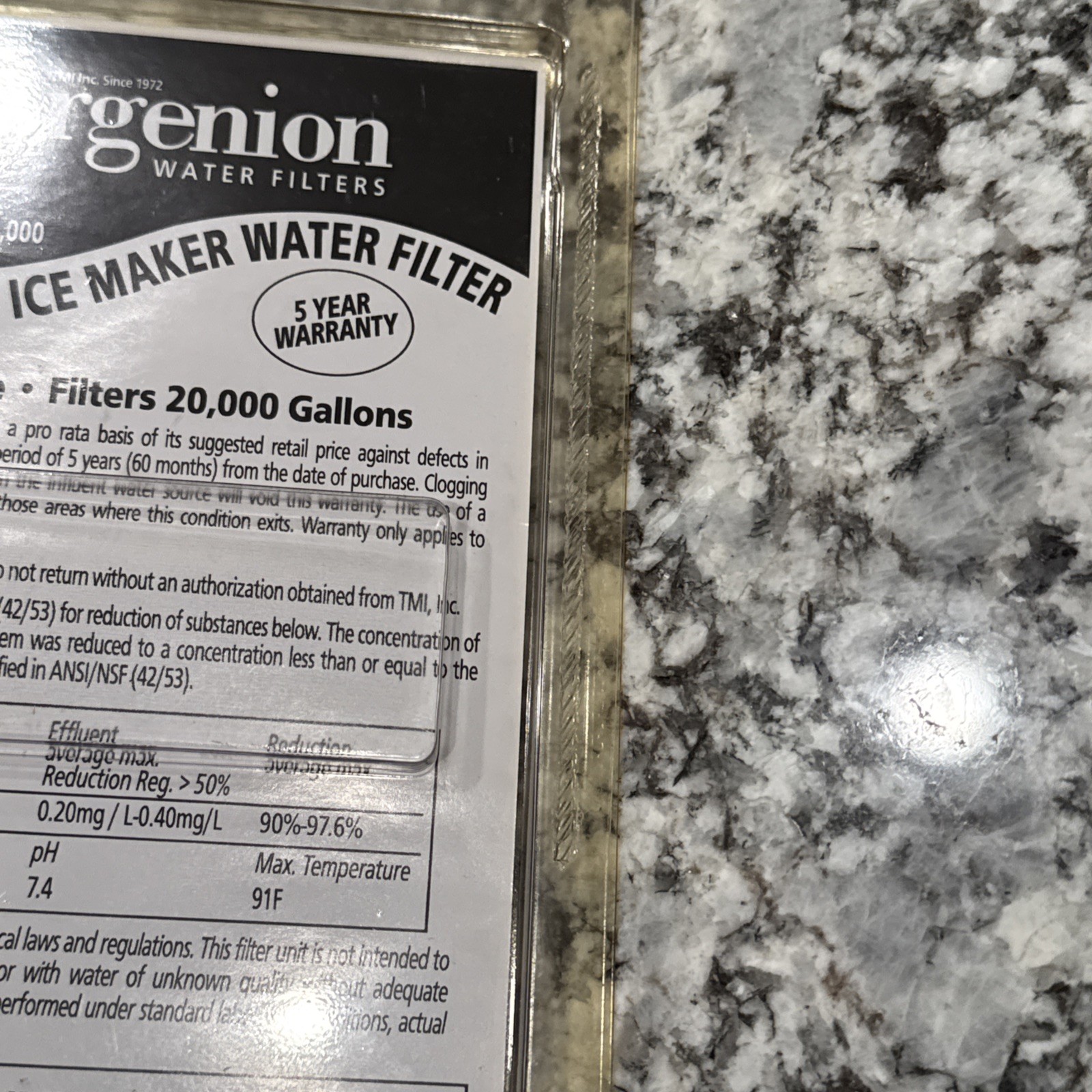 Argenion 20,000 Gal. Refrigerator In-line Water Filter 5 Yr. FACTORY SEALED NEW