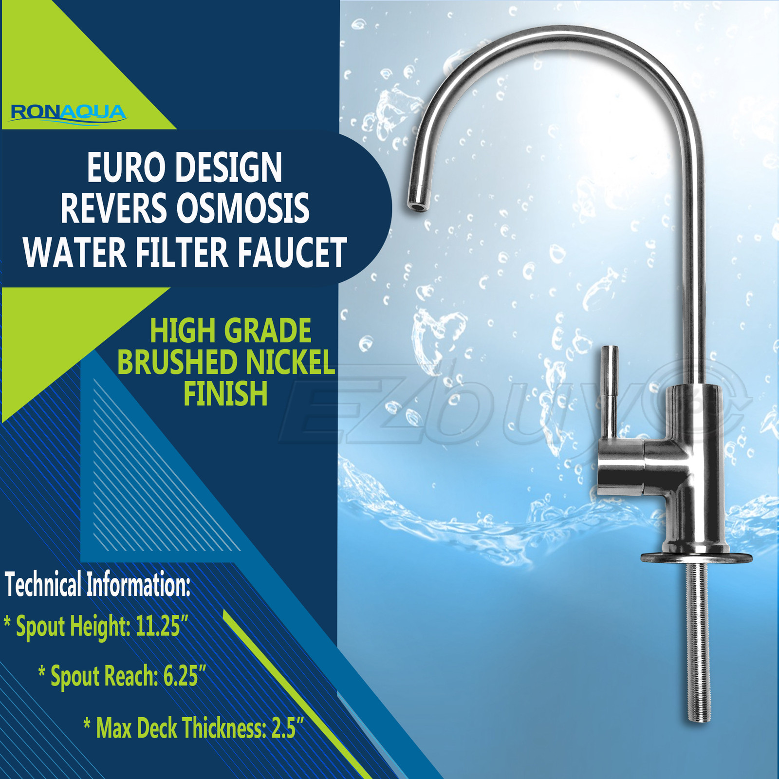 Brushed Nickel Euro Designer RO Water Faucet for Any RO Unit + FREE SHIPPING