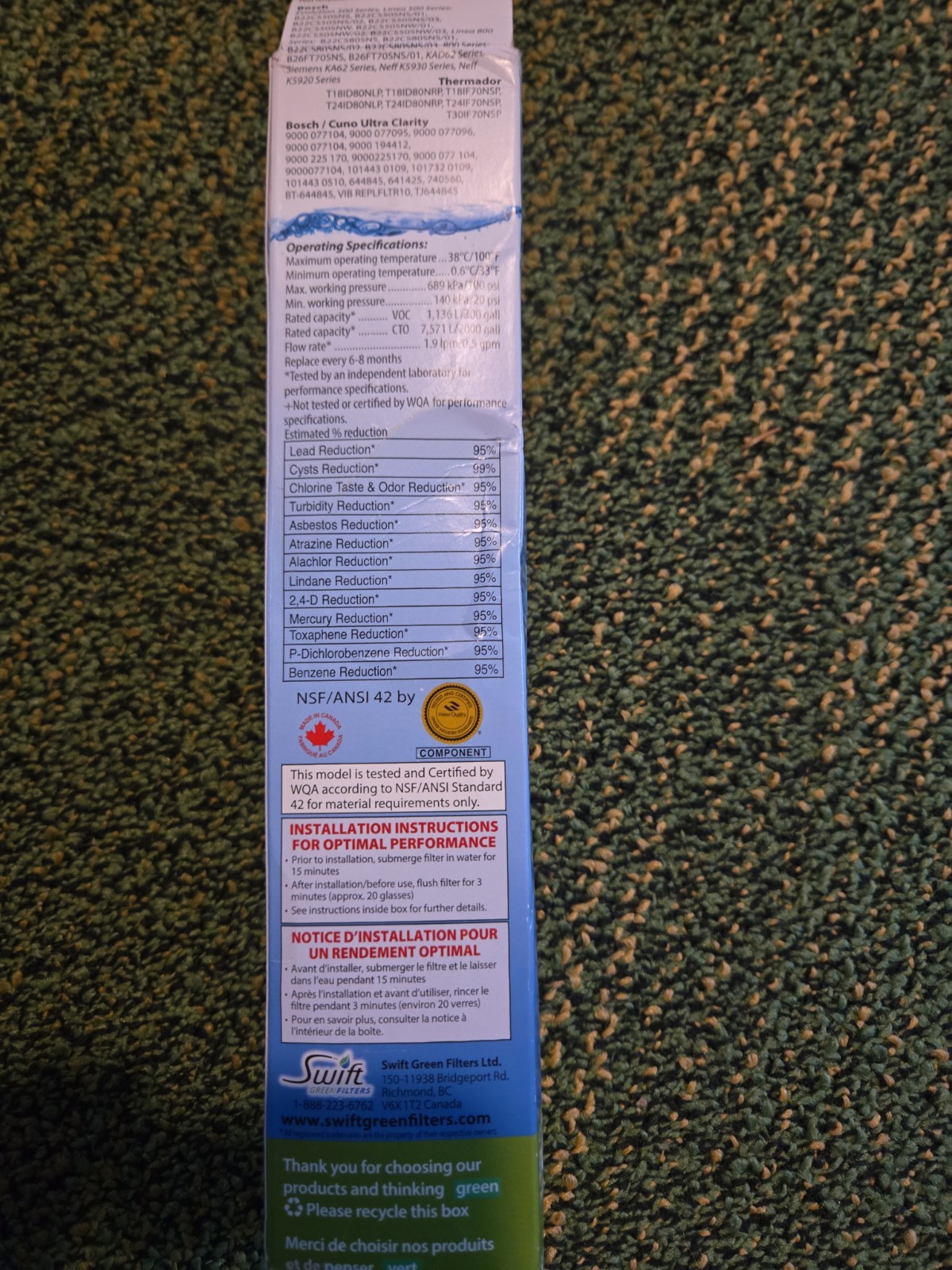 Swift Green Filter SGF-BO90 Replacement Fridge Water Filter Bosch Thermador Cuno