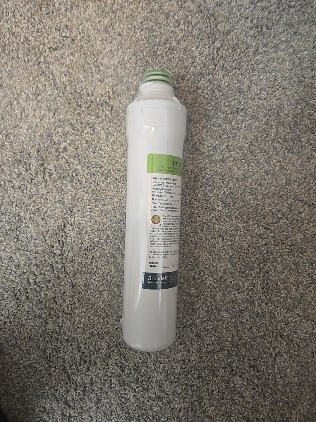 BRONDELL UF-35 CORAL CARBON BLOCK FILTER (GREEN) SEALED read