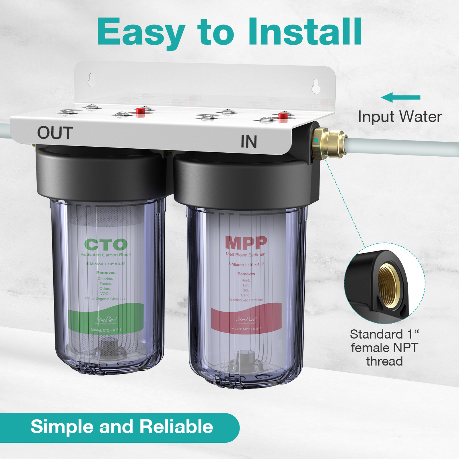 10×4.5″ Big Blue 2-Stage Whole House Water Filter Filtration System Brass Port