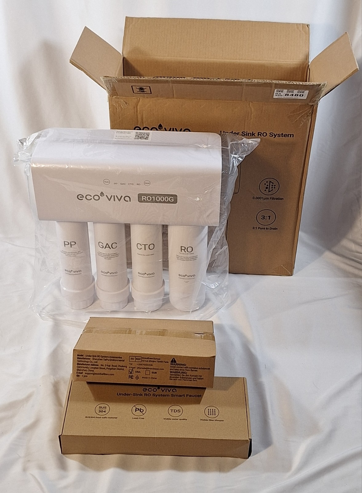 Ecoviva 1000GPD Under Sink Reverse Osmosis Water Filter Filtration System