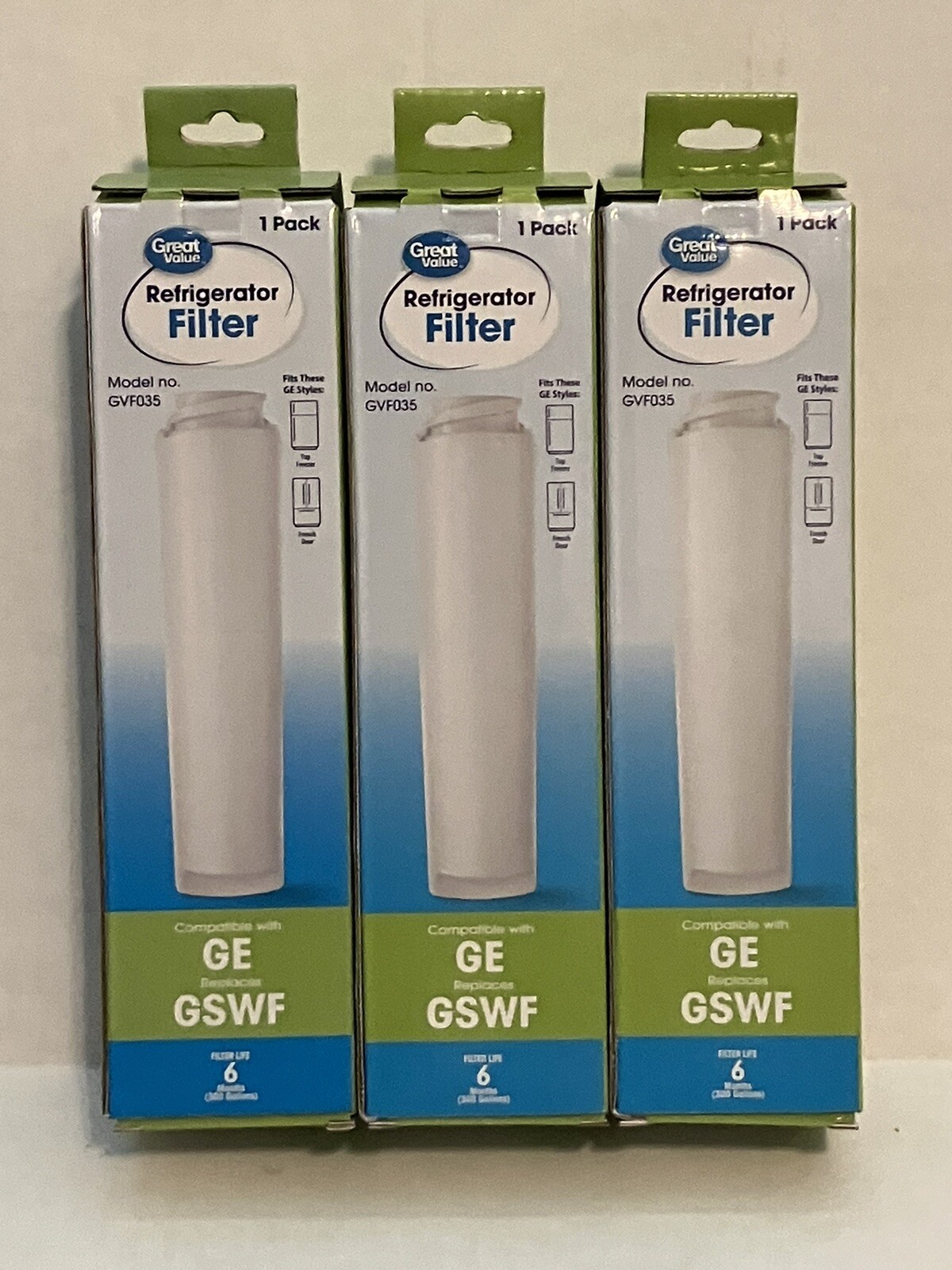 3 Great Value Refrigerator Filter Model No. GE GSWF Replacement for GE Kenmore