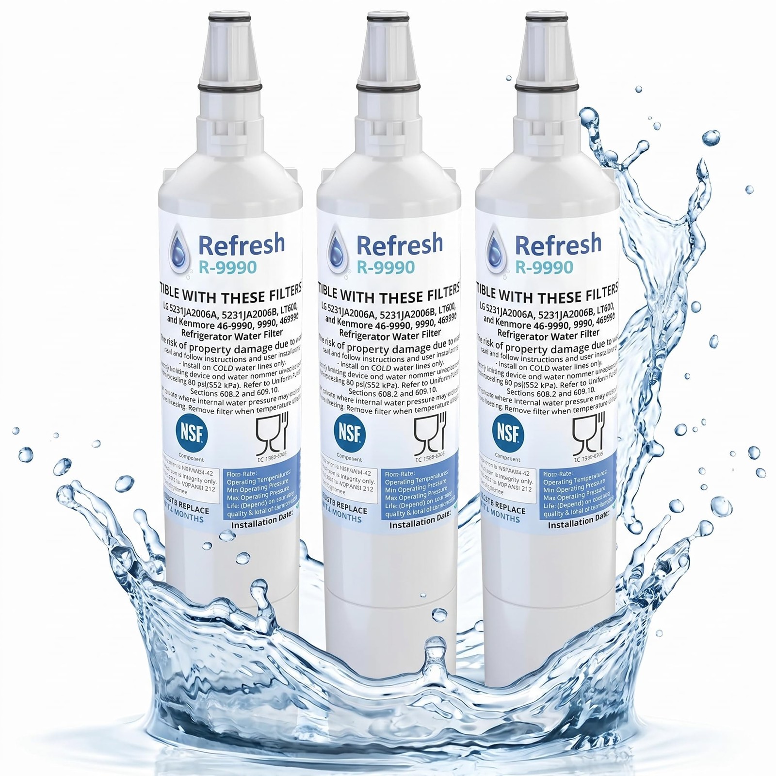 Filter Water Replacement LG Kenmore R 9990 3 Pack White Refrigerator