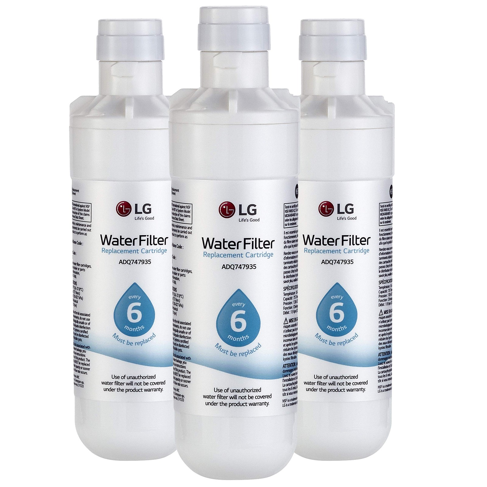 LG LT1000P3 6-Month / 200 Gallon Refrigerator Replacement Water Filter, (Pack of