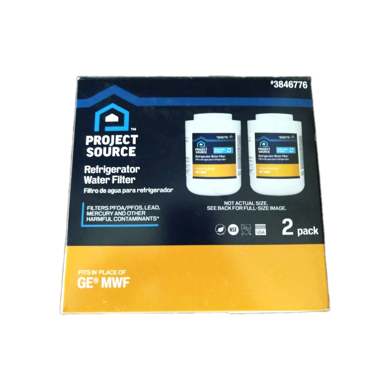 Project Source #3846776 G-1-2 Refrigerator Water Filter fits (GE MWF) 2 2-Packs