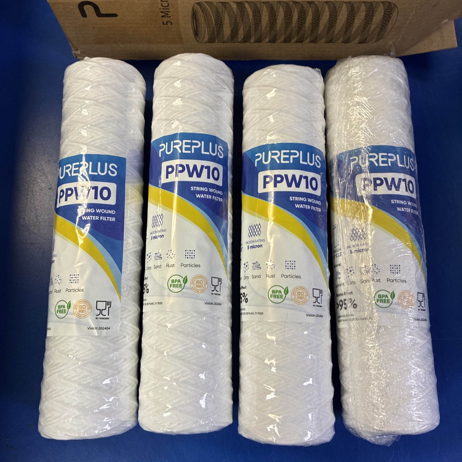 4 Pack PurePlus PPW10-05 /10”x 2.5″ 5 Micron Sediment String Wound Water Filter