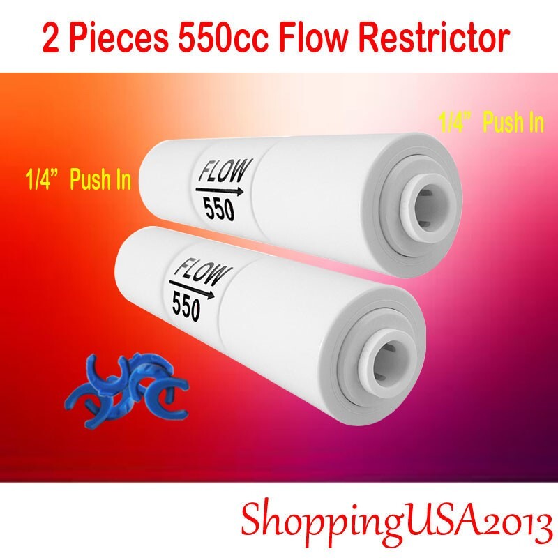 2 Pcs 550 ML Flow Restrictor Push In Quick Connect Under Sink RO Water Filter