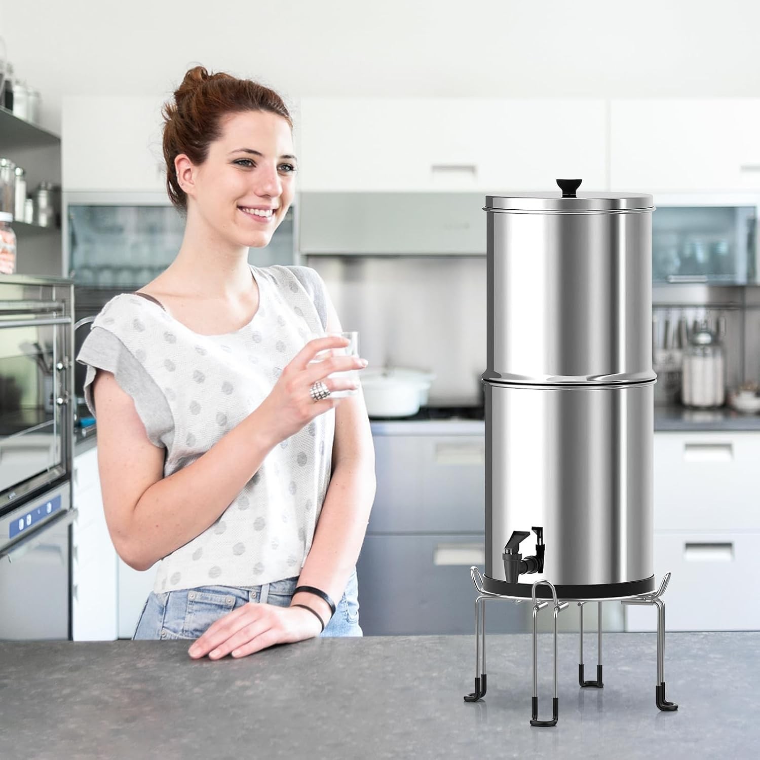 Gravity-Fed Water Filter System Stand, Detachable Stainless Steel Stand Compa…