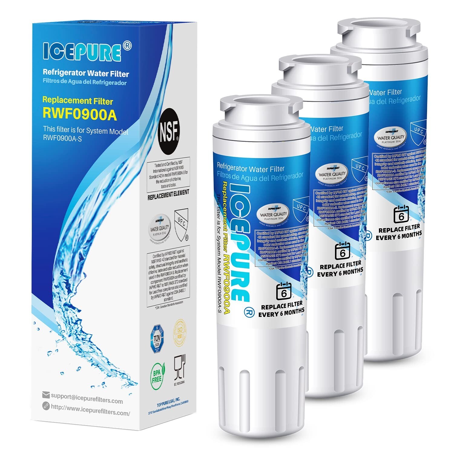 ICEPURE RWF0900A Fit For WRX735SDHZ Filter4 WRF555SDFZ09 9084 Water Filter 3Pack