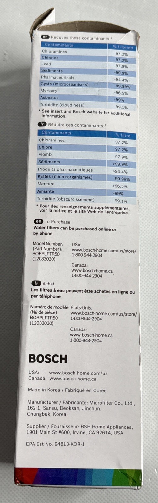 Bosch Ultra Clarity Pro Refrigerator Water Filter BORPLFTR50