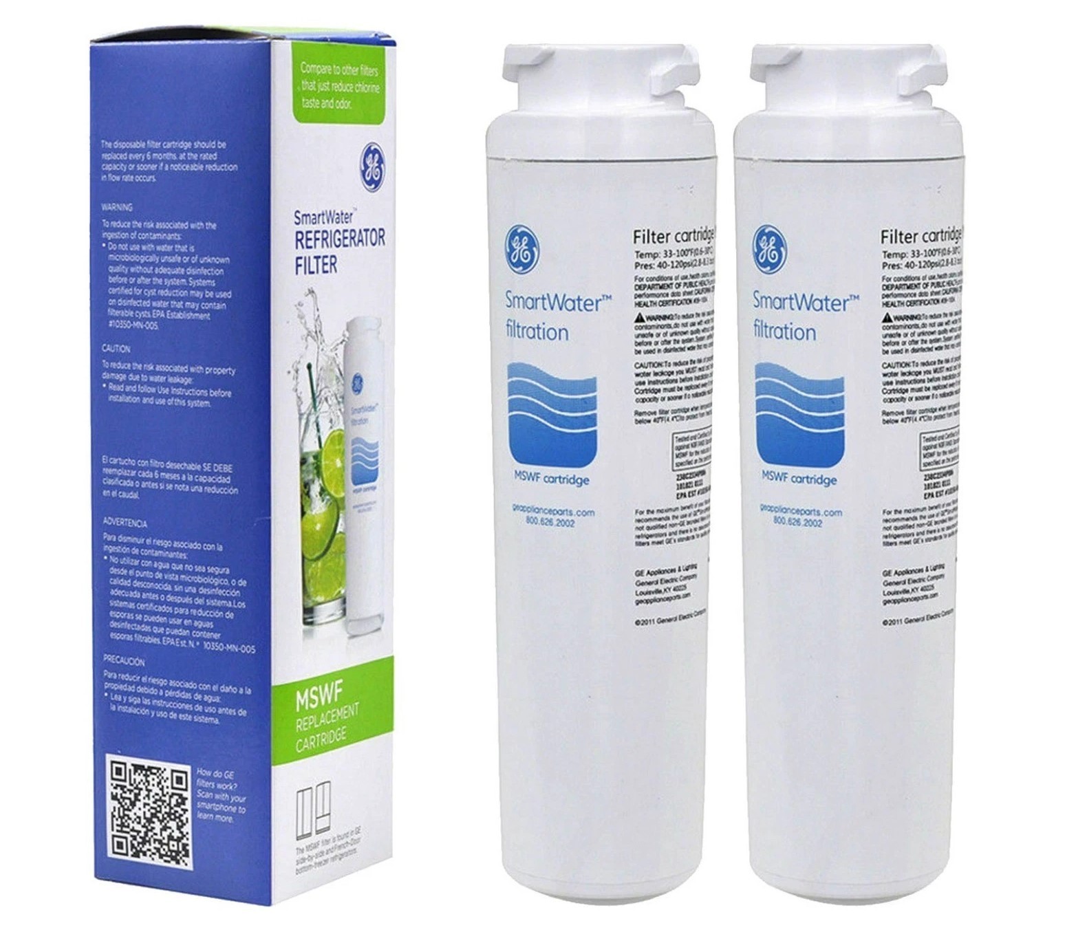 BRAND NEW LOT of 2 ~ GE MSWF Smart Water REFRIGERATOR WATER FILTER Replacements