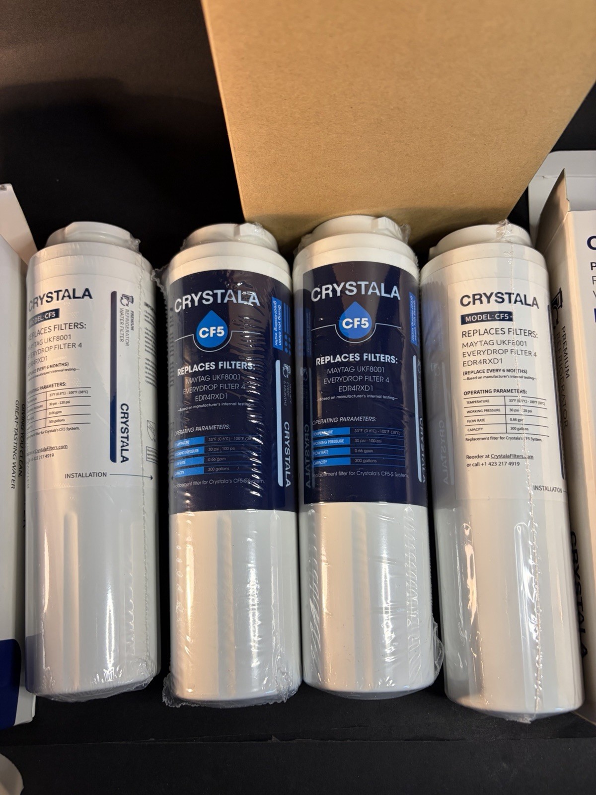 4 Crystal Premium Refrigerator Water Filter Model CF5 New In Box Maytag UKF8001
