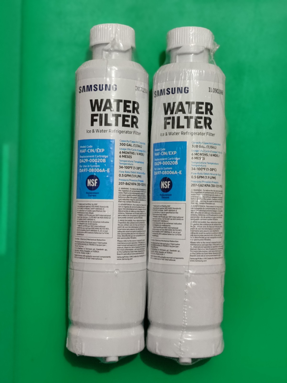 2 Pack Genuine Samsung DA29-00020B HAF-CIN/EXP-REFRIGERATOR Water Filter