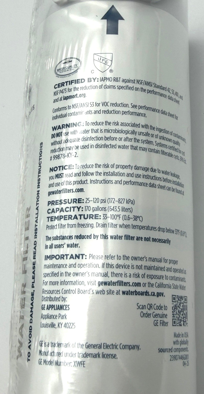 Genuine GE appliances Refrigerator Water Filter XWFE removes 50+ Impurities