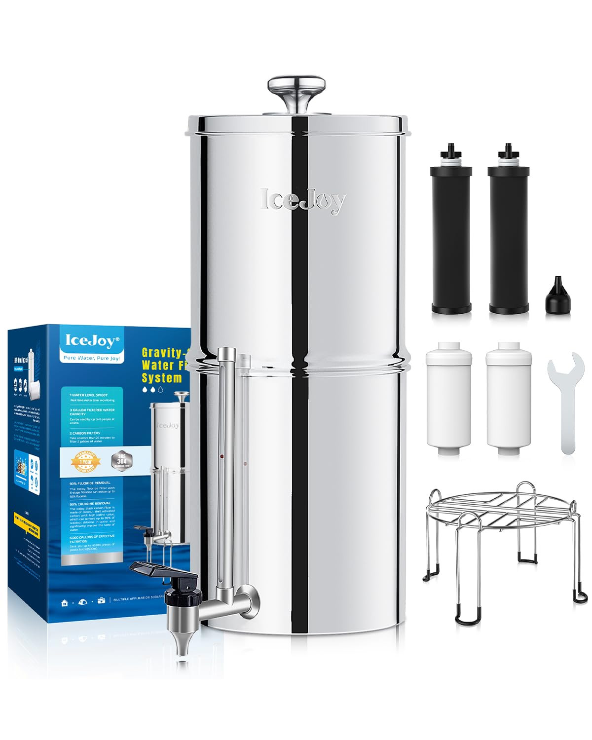 8-Stage Gravity Water Filtration System 3.0 Gallon-304 Stainless Steel Counterto