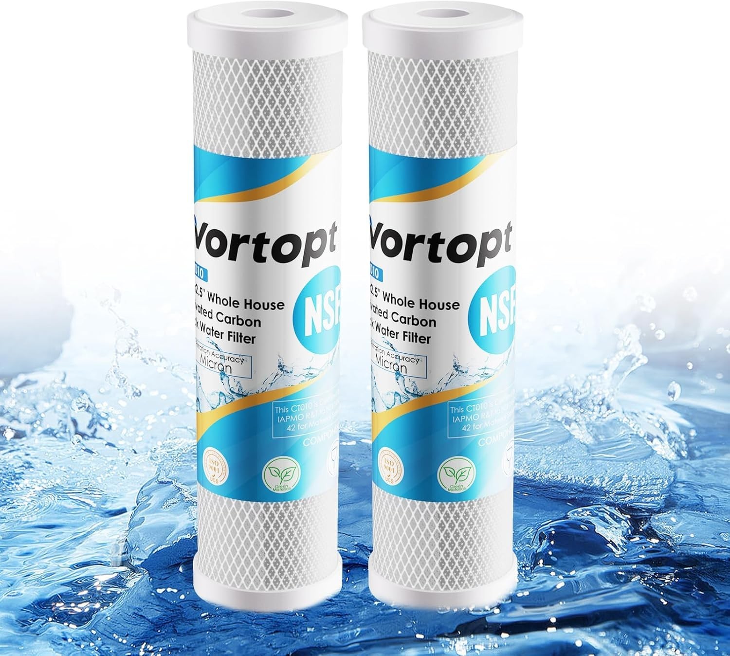 Vortopt 1 Micron 2.5″ x 10″ Whole House CTO Carbon Sediment Water Filter System