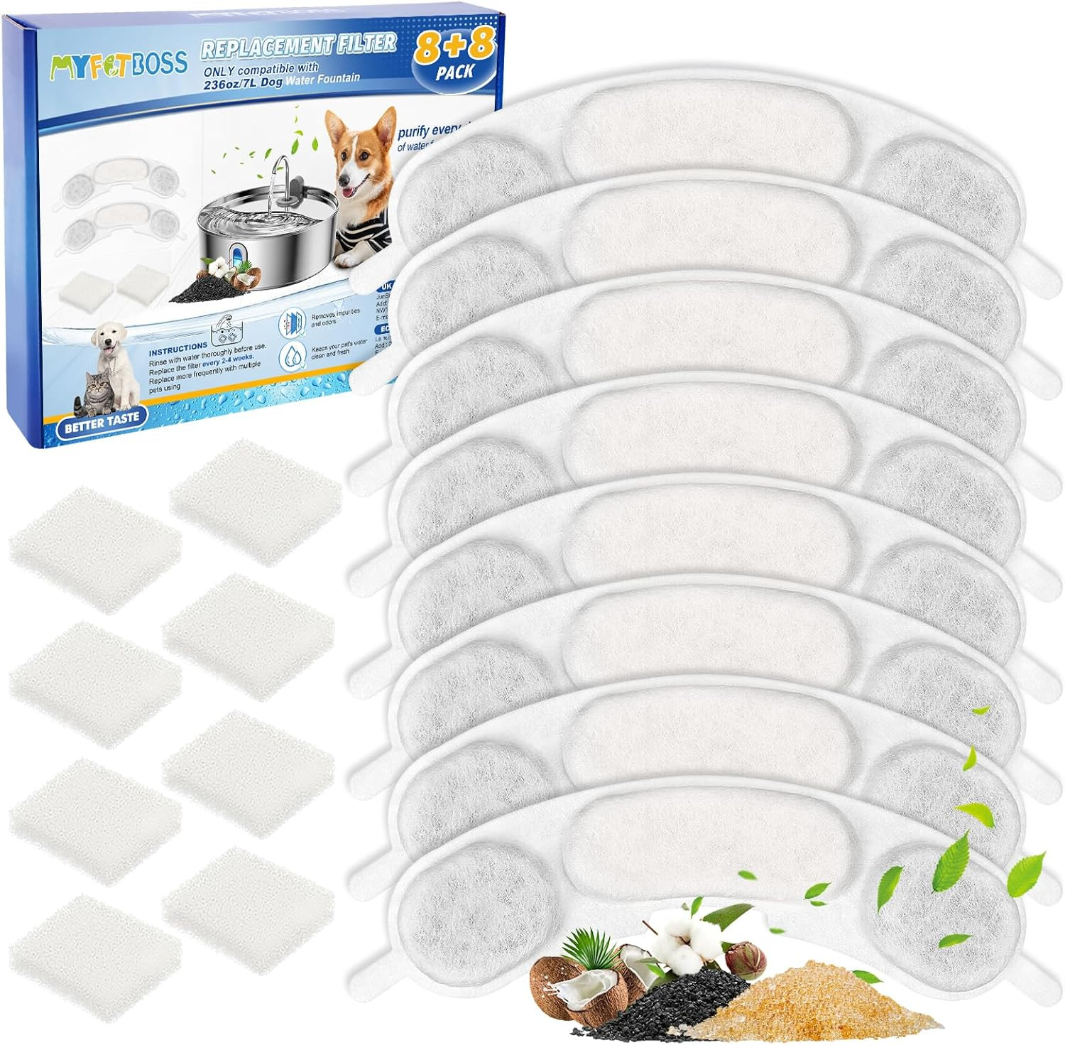 8+8 Packs Replacement Filters Compatible with Smartoo 236oz/7L Stainless Steel D
