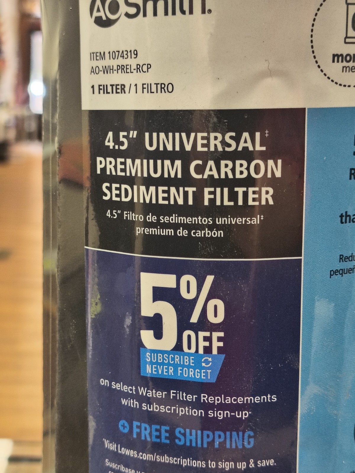 A.O. Smith AO-WH-PREL-RCP 4.5″ Universal Premium 5 Micron Carbon Sediment Filter