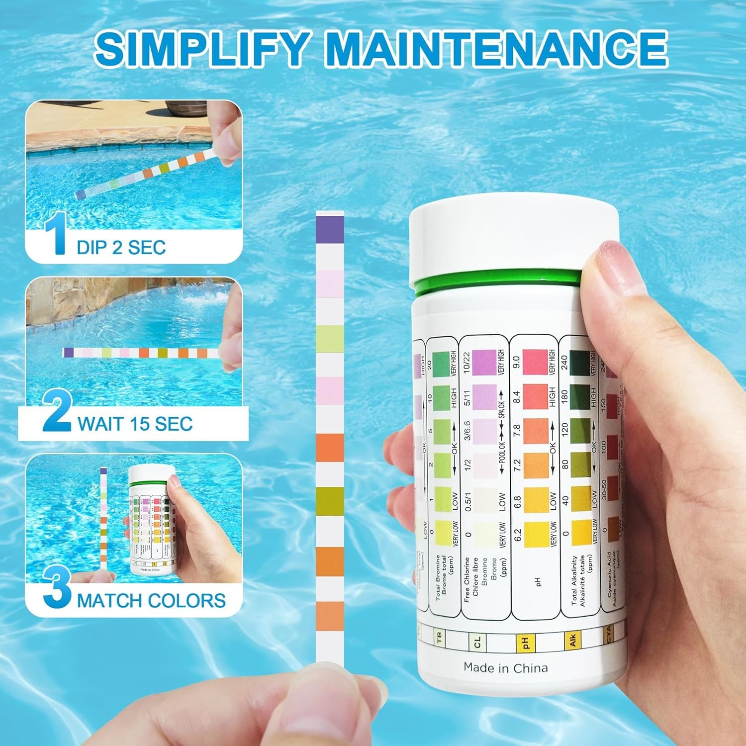PoolTest strips 8-in-1 kit with 100 hot tub for above ground pools,…
