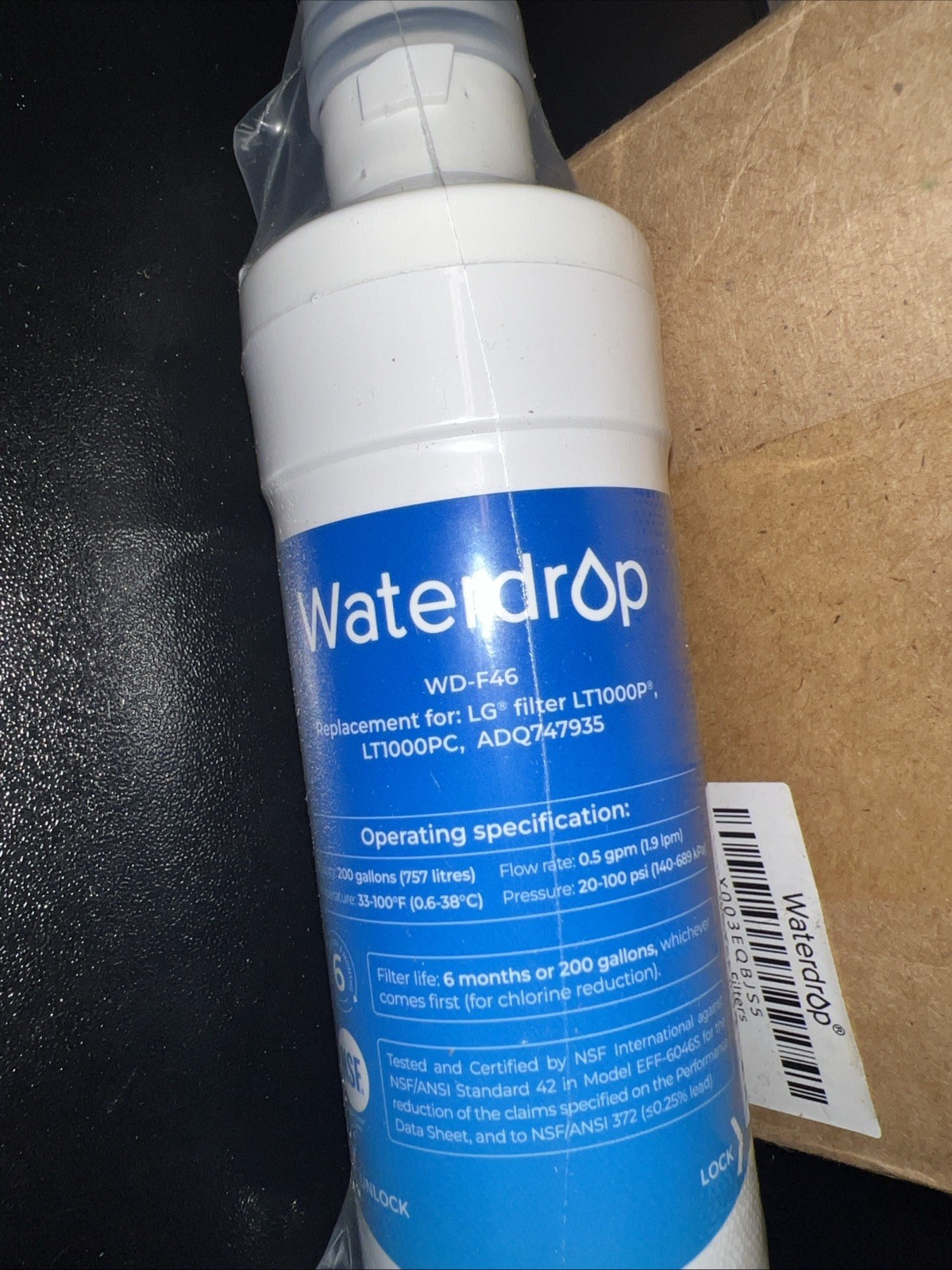 Waterdrop Replacement Refrigerator Water Filter WD-F46 New 2 Pack Sealed E23