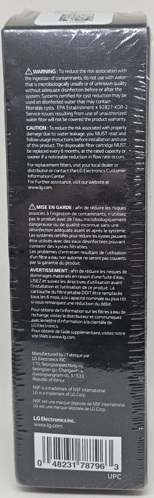 Genuine LG LT1000P Refrigerator Water Filter NEW NIB Sealed ADQ74793501 200Gal