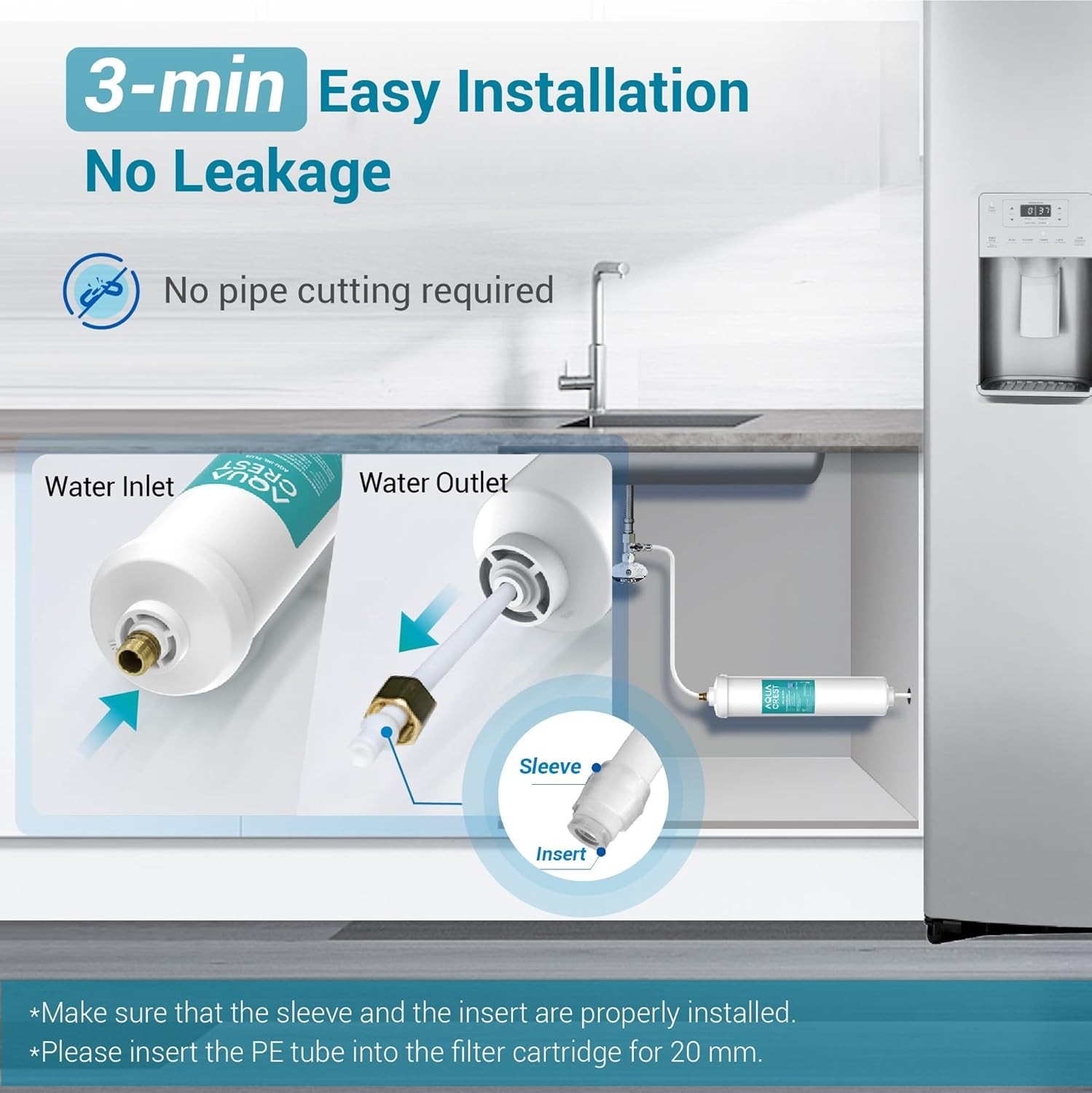 AQUACREST In-Line Water Filter for Refrigerator and Ice Maker,Reduces Chlorine