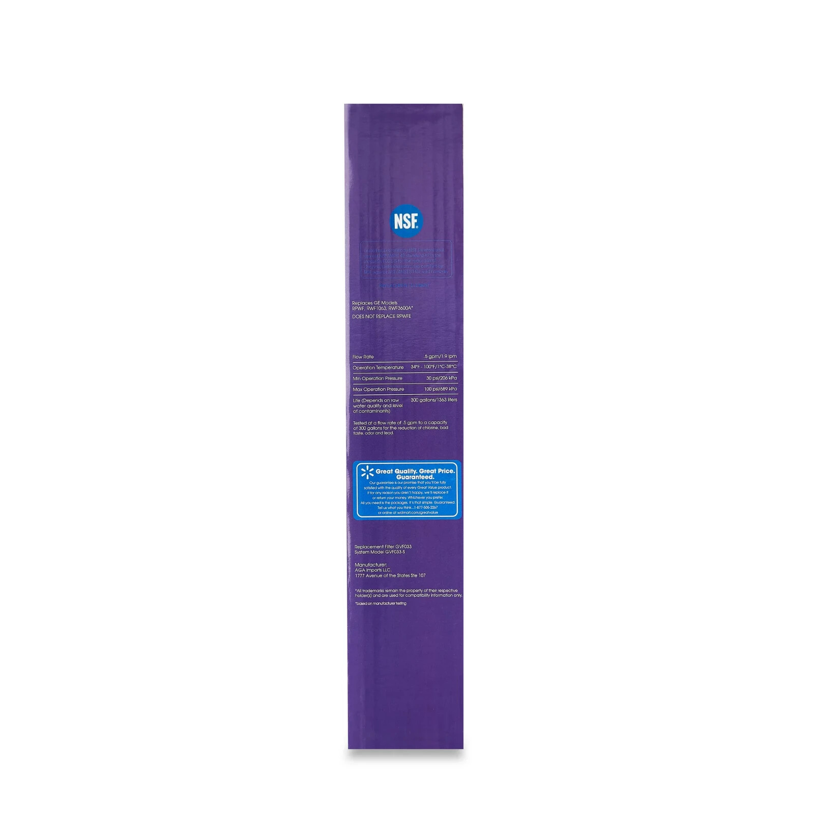 Great Value Refrigerator Replacement Filter for GE Model RPWF 1 Count Brand New