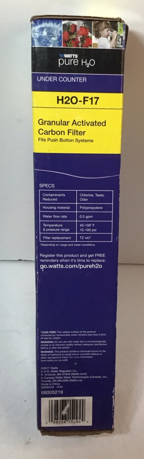 Watts Pure H2O Carbon Replacement Filter for Under Sink – H2O-F17 Factory Sealed