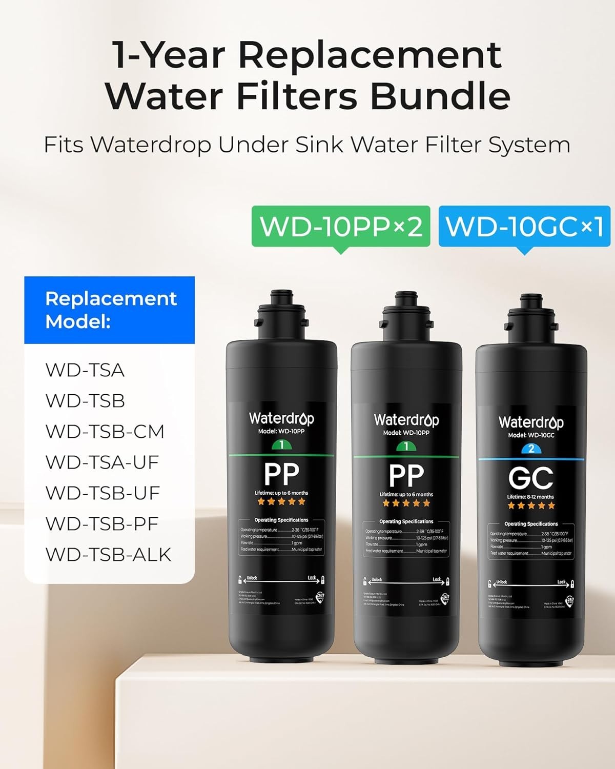 Waterdrop Under Sink 3-Stage Replacement Water Filter for Waterdrop TSA&B (3)