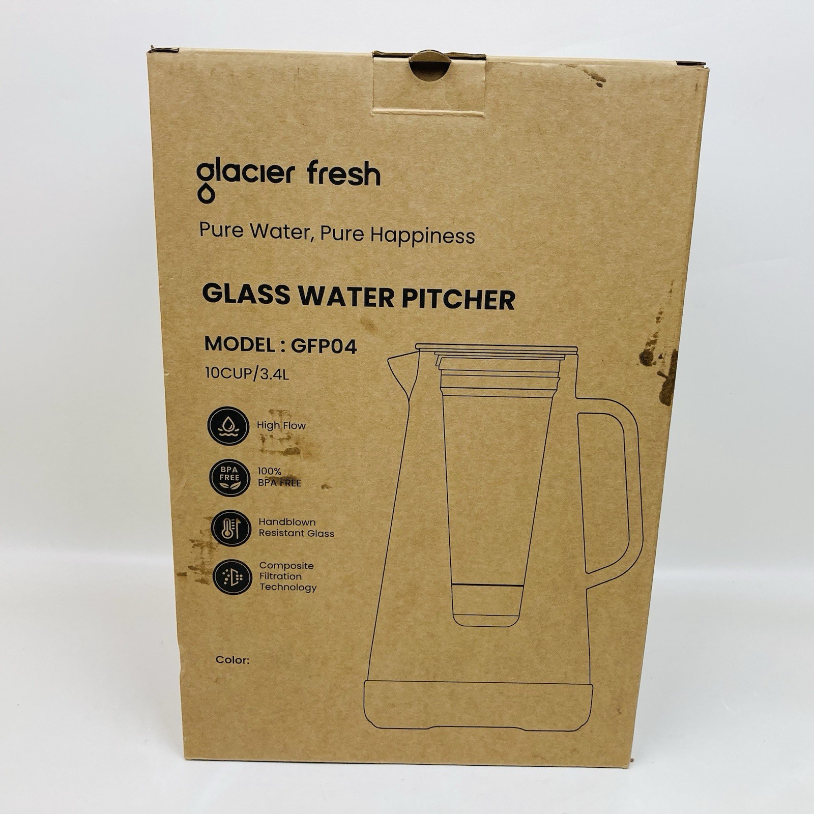 Glacier Fresh 10 Cup Carbon Water Filtration Glass Pitcher Model GFP04