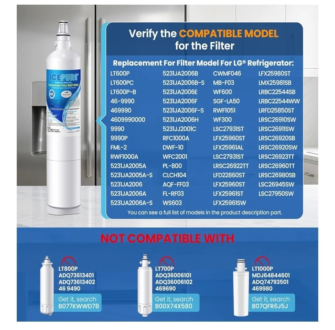 Fit For LG LT600P, KENMORE 9990, 5231JA2006B, RWF1000A Water Filter 3 Pack