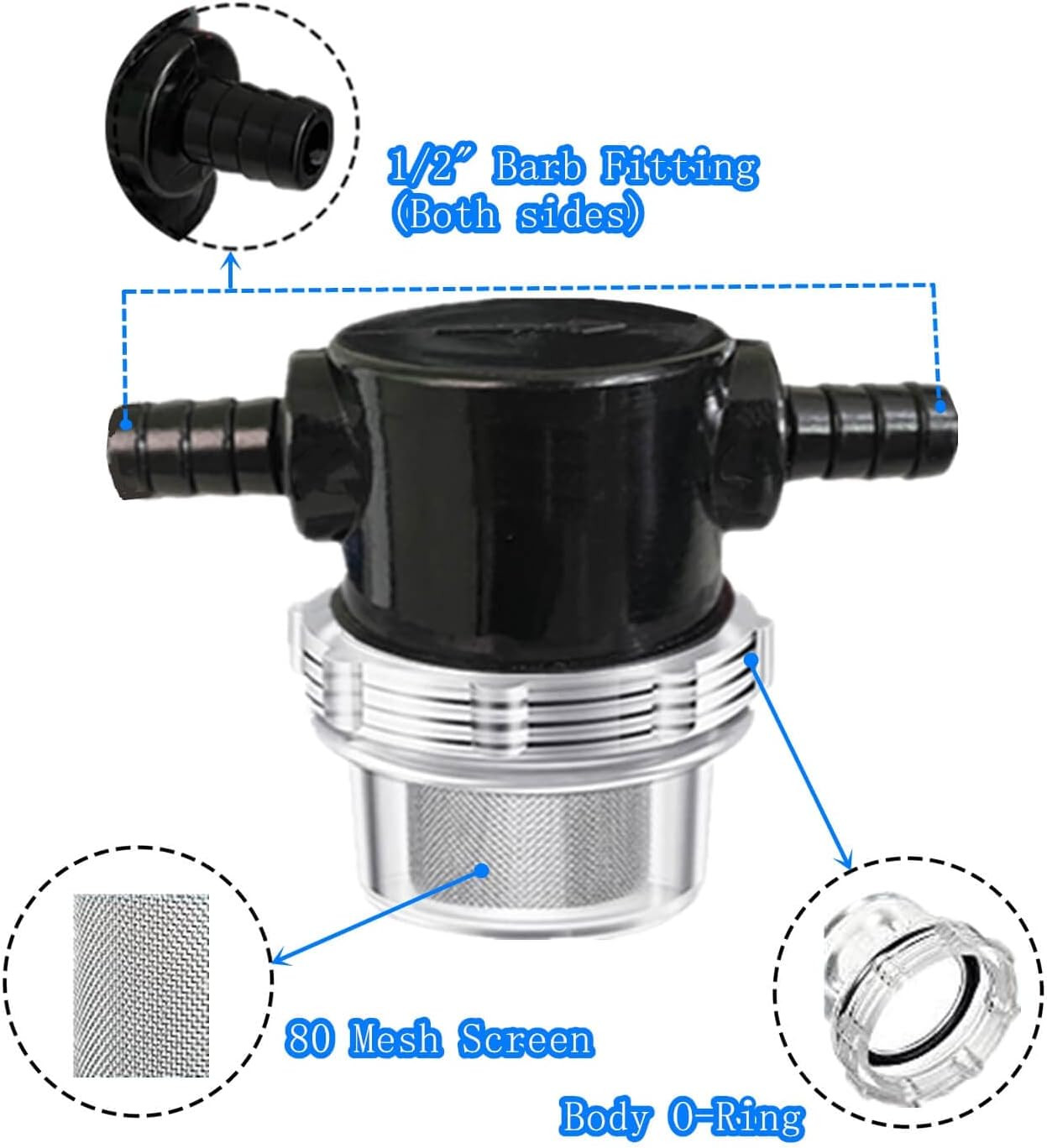 2PC RV Water Pump Filter,1/2 Inches Rv Water Inlet Filter Compatible with 3/8 In