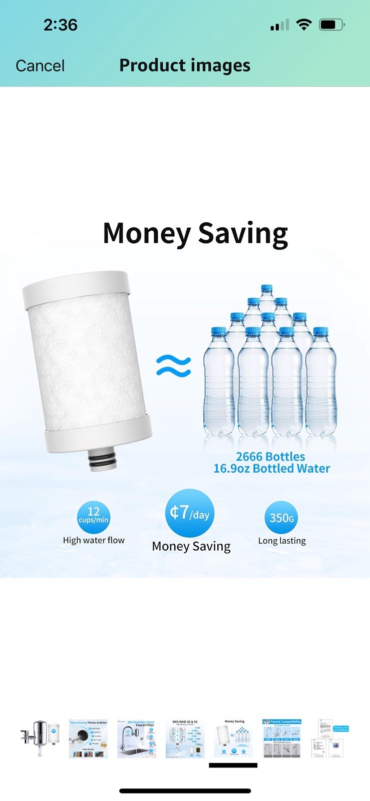 Stainless Steel Water Filter for Sink Faucet, NSF/ANSI 42&53, 360° Rotating
