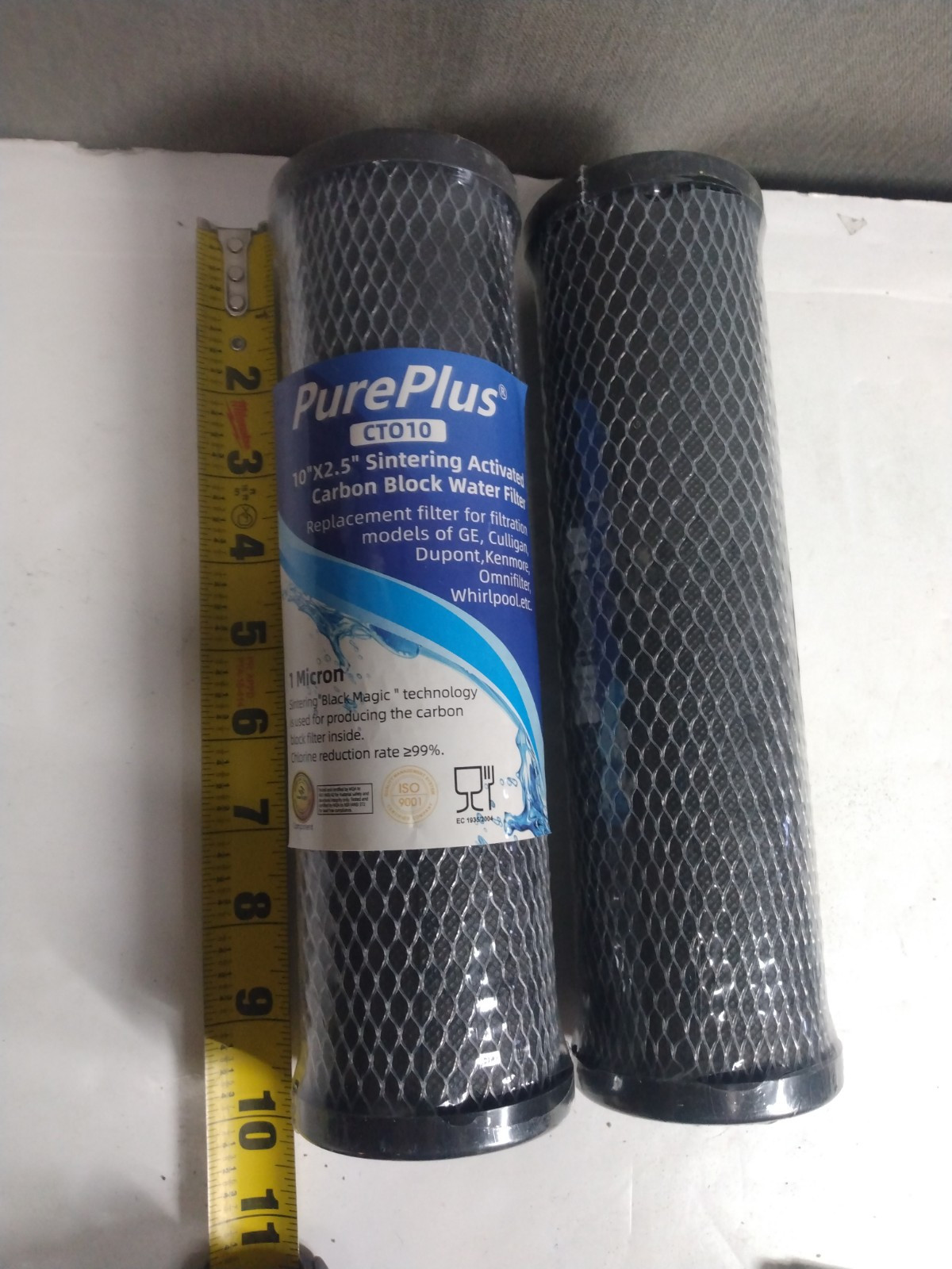 Pureplus CT010 = 2qty Sintering Activated Carbon Block Water Filter 10″ x 2.5″