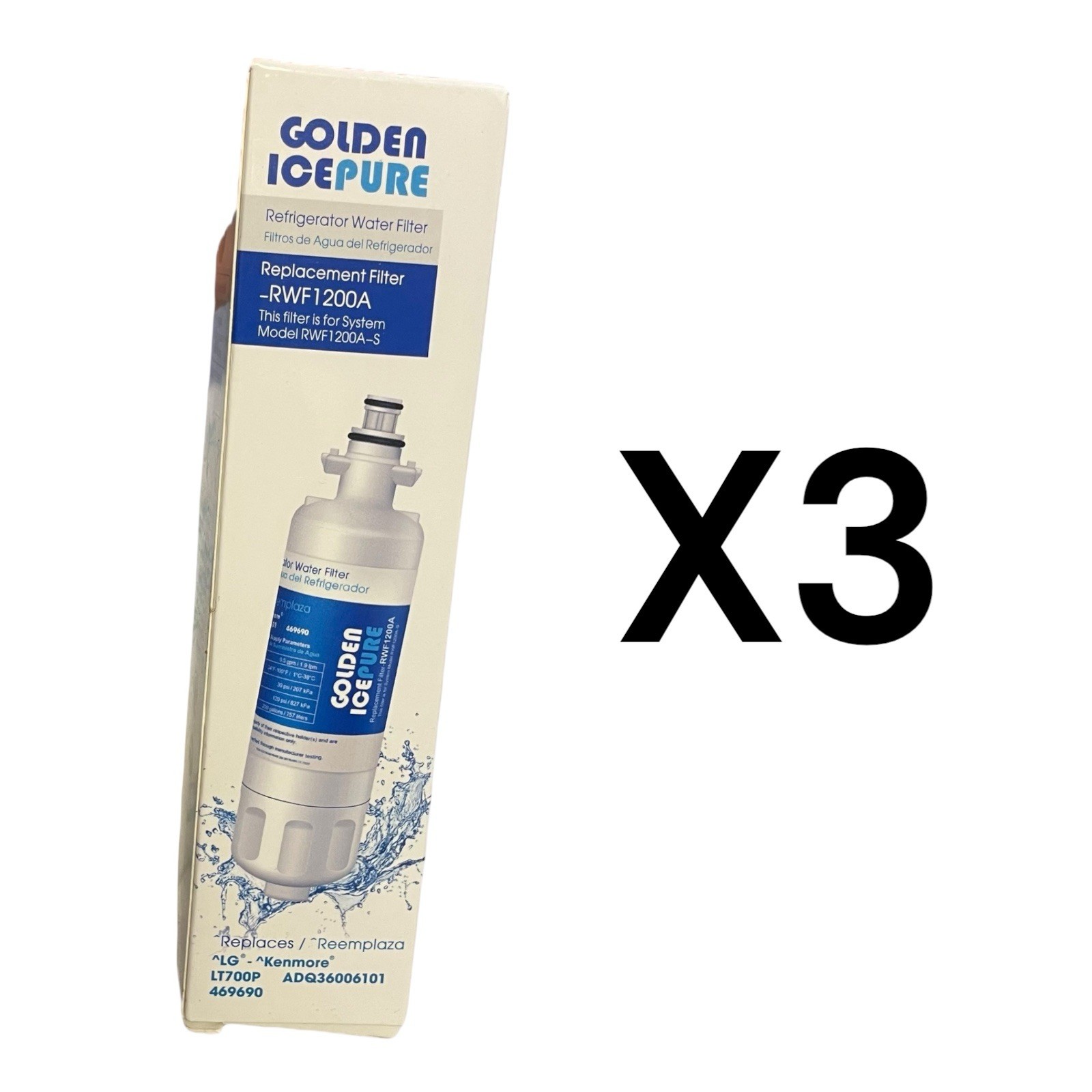 Fit For LG LT700P ADQ36006101 RWF1200A Water Filter Air Filter 3 Pack