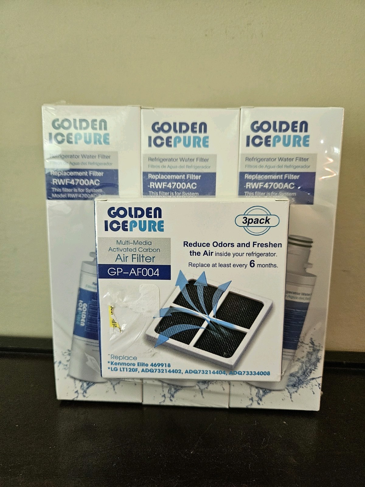 3 Pack IcePure RWF4700AC Refrigerator Water Filters For LG LT1000P+4Air Filters+