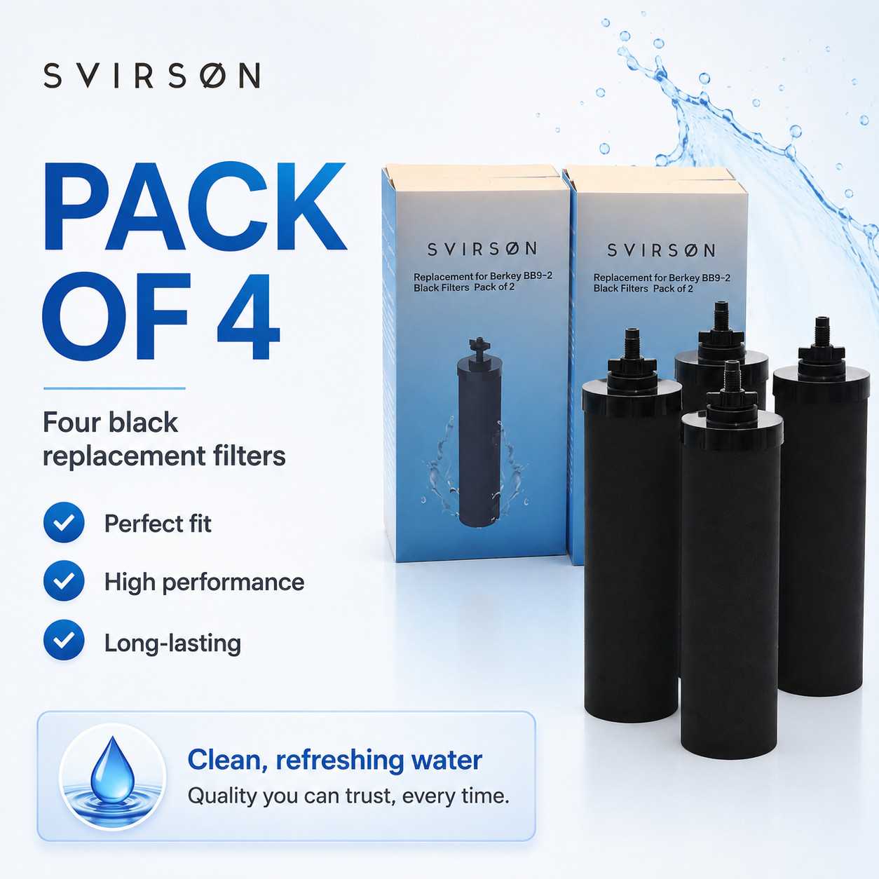 4 Pack BB9-2 Black Water Filter Replacement for Berkey Gravity System