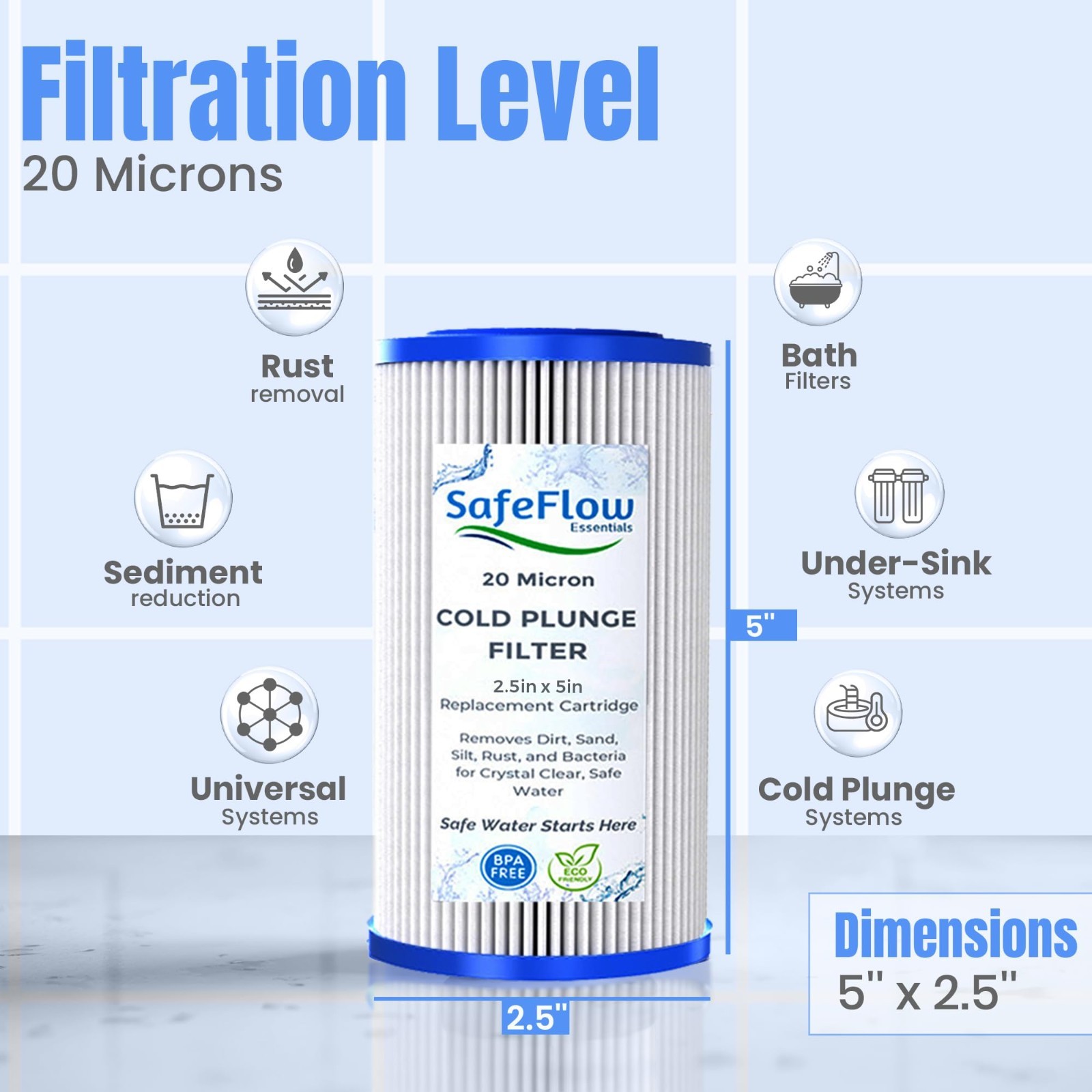 5″ x 2.5″ Cold Plunge Filter 20 Micron – Ice Water Chiller & Sink System Compati