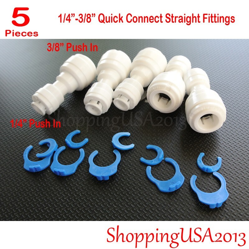 5 Pc 1/4-3/8 Quick Connect Straight Fitting Connector Push In RO Under sink