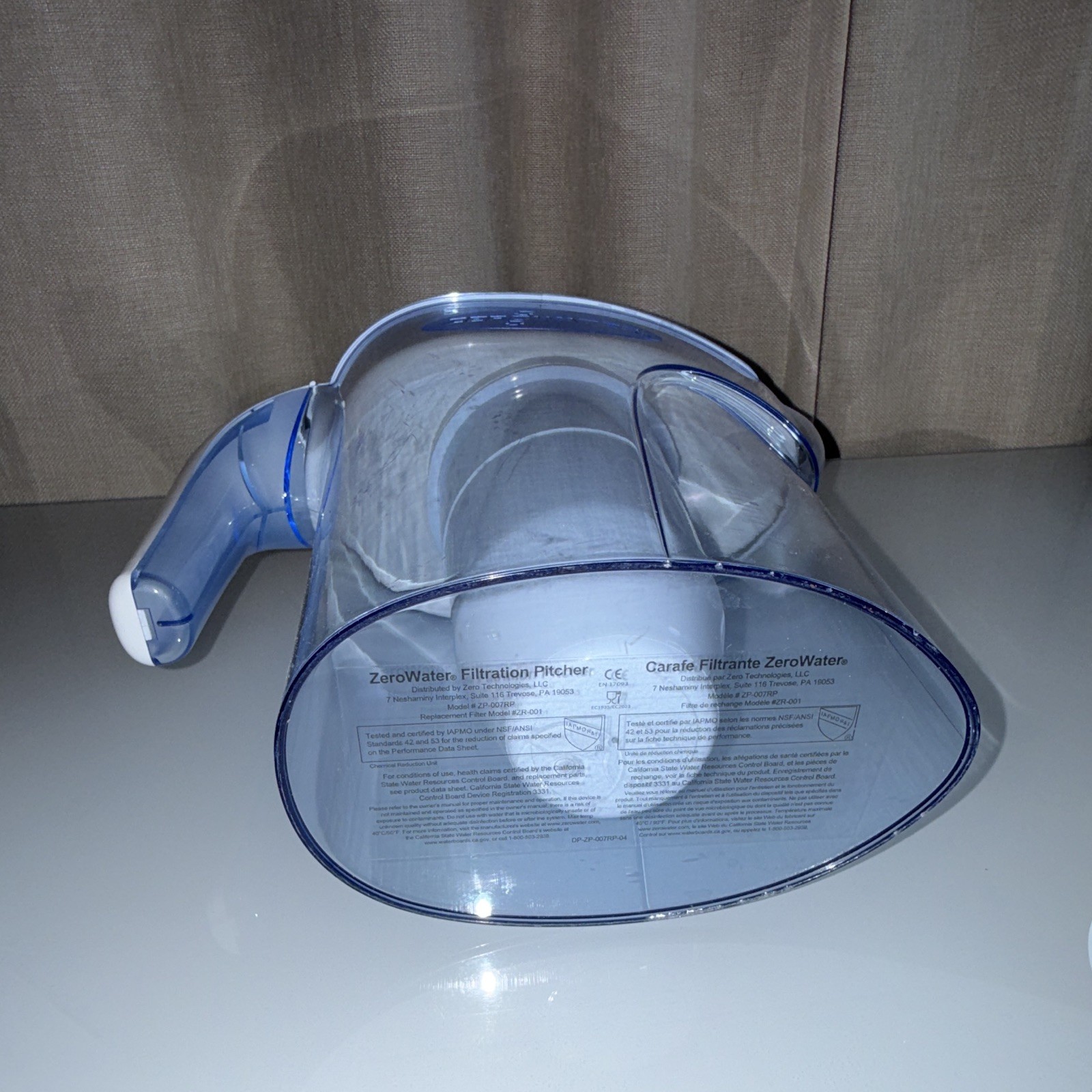 ZeroWater Filtration Pitcher Filter Jug, Blue/White Plastic Household, 1 Pack